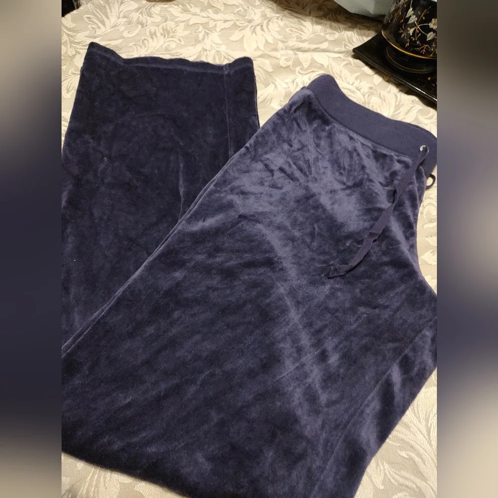 💜🍇💜 Luscious Plush Rhinestone Deep Grape Purple Velvet Velour Sweatpants - MT - Picture 4 of 8